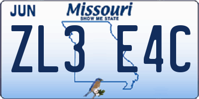 MO license plate ZL3E4C