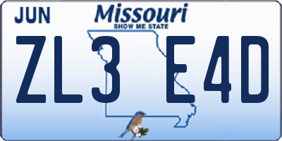 MO license plate ZL3E4D