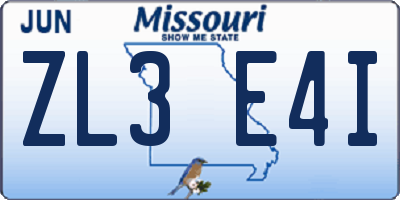 MO license plate ZL3E4I