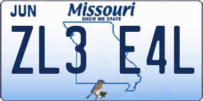 MO license plate ZL3E4L