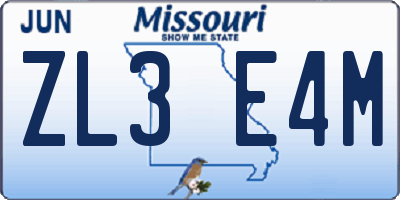 MO license plate ZL3E4M