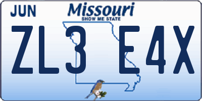 MO license plate ZL3E4X