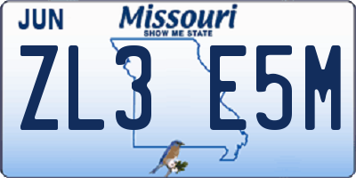 MO license plate ZL3E5M