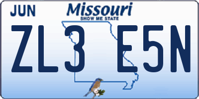 MO license plate ZL3E5N
