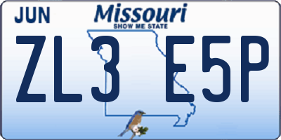 MO license plate ZL3E5P