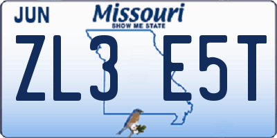 MO license plate ZL3E5T