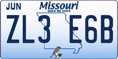 MO license plate ZL3E6B