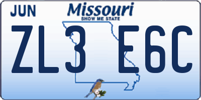 MO license plate ZL3E6C