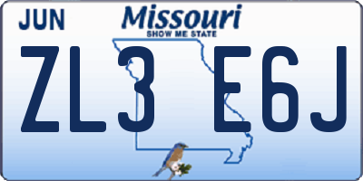 MO license plate ZL3E6J