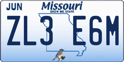 MO license plate ZL3E6M