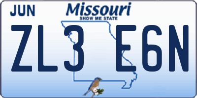 MO license plate ZL3E6N
