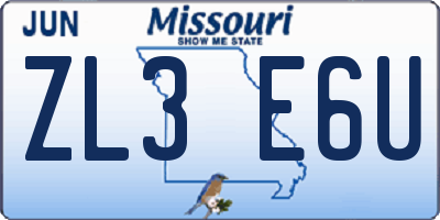 MO license plate ZL3E6U
