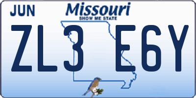 MO license plate ZL3E6Y