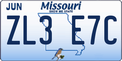 MO license plate ZL3E7C
