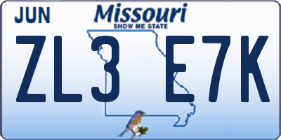 MO license plate ZL3E7K