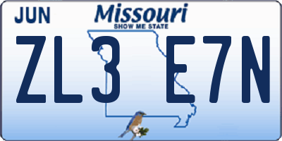 MO license plate ZL3E7N