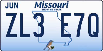 MO license plate ZL3E7Q