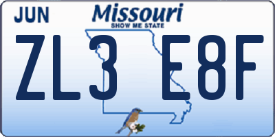 MO license plate ZL3E8F