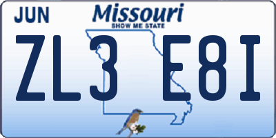 MO license plate ZL3E8I