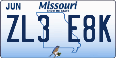 MO license plate ZL3E8K