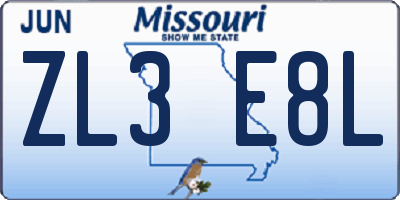 MO license plate ZL3E8L