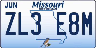 MO license plate ZL3E8M