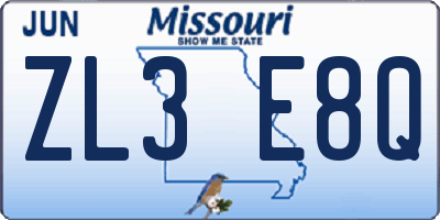 MO license plate ZL3E8Q