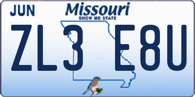 MO license plate ZL3E8U