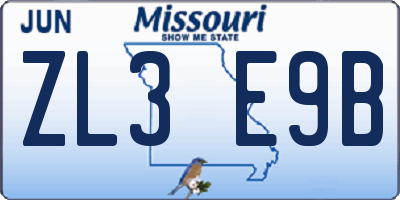 MO license plate ZL3E9B