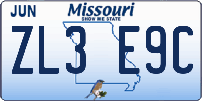 MO license plate ZL3E9C