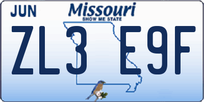 MO license plate ZL3E9F