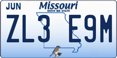 MO license plate ZL3E9M