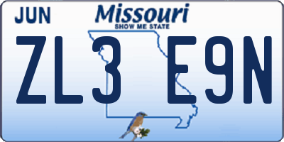 MO license plate ZL3E9N