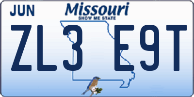 MO license plate ZL3E9T