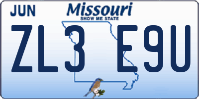MO license plate ZL3E9U