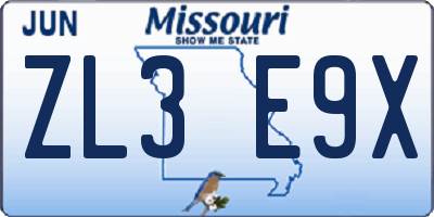 MO license plate ZL3E9X