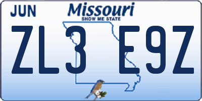 MO license plate ZL3E9Z