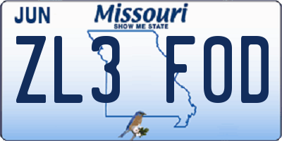 MO license plate ZL3F0D