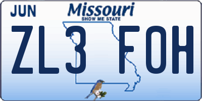 MO license plate ZL3F0H