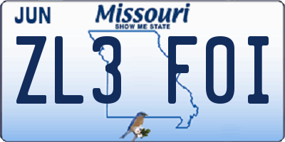 MO license plate ZL3F0I