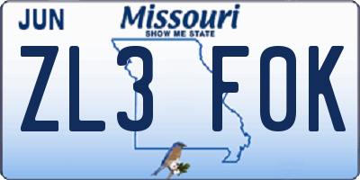 MO license plate ZL3F0K