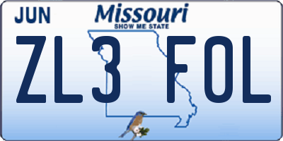 MO license plate ZL3F0L