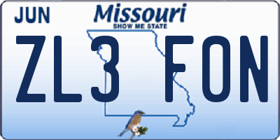 MO license plate ZL3F0N