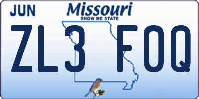 MO license plate ZL3F0Q