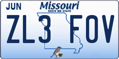 MO license plate ZL3F0V