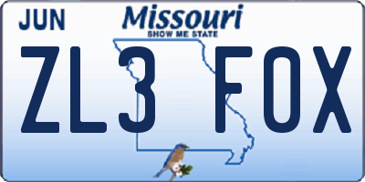 MO license plate ZL3F0X