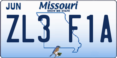 MO license plate ZL3F1A