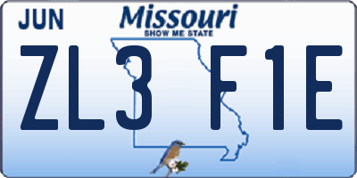 MO license plate ZL3F1E