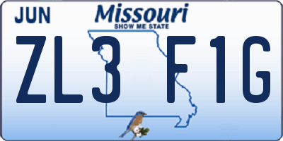 MO license plate ZL3F1G