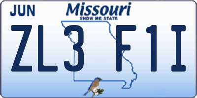 MO license plate ZL3F1I